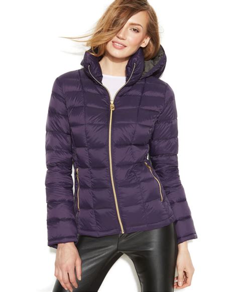 michael kors puple packable down coat|Michael Kors down filled coat.